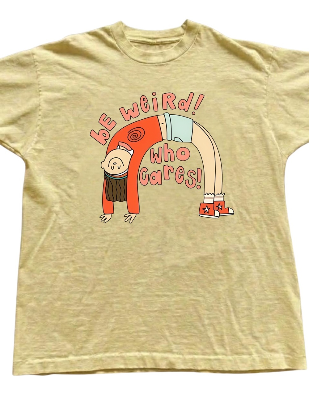Gildan Pale Yellow 'Be Weird! Who Cares' Graphic Tee, Gift For Her, For Him